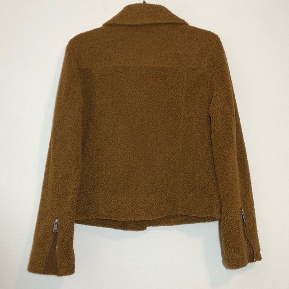 MAX STUDIO Faux Fur Cozy Asymmetrical Moto Zipper Jacket in Cognac size M - Picture 5 of 13